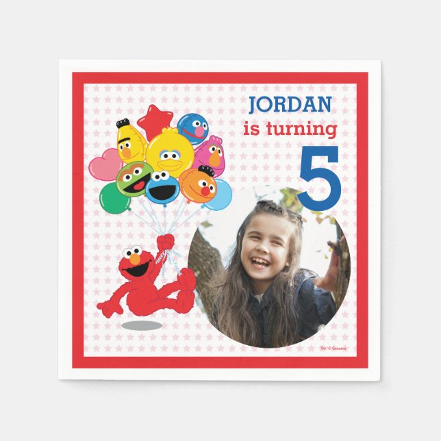 Serviette En Papier Rue Sésame | Elmo et Pals - Ballons d'anniversaire (Devant)