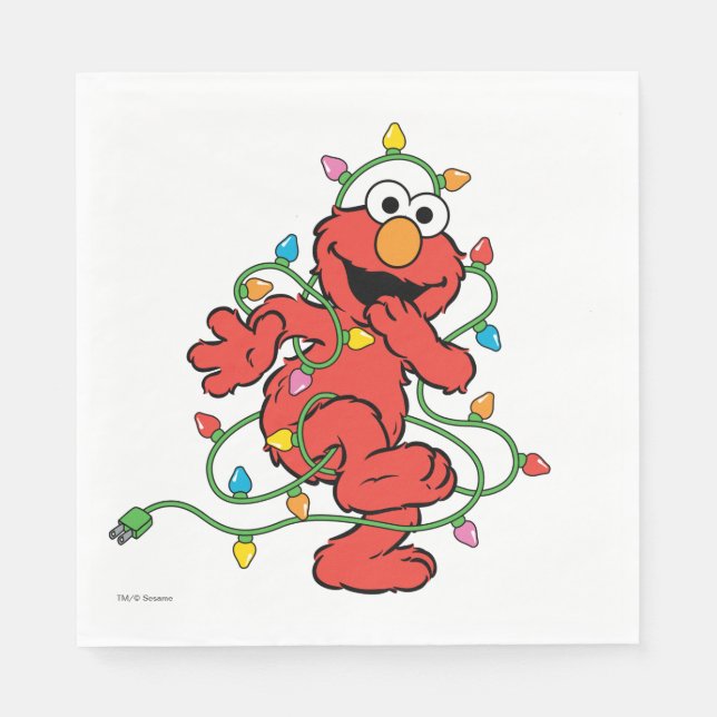 Serviette En Papier Rue Sésame | Lumières de Noël Elmo (Devant)