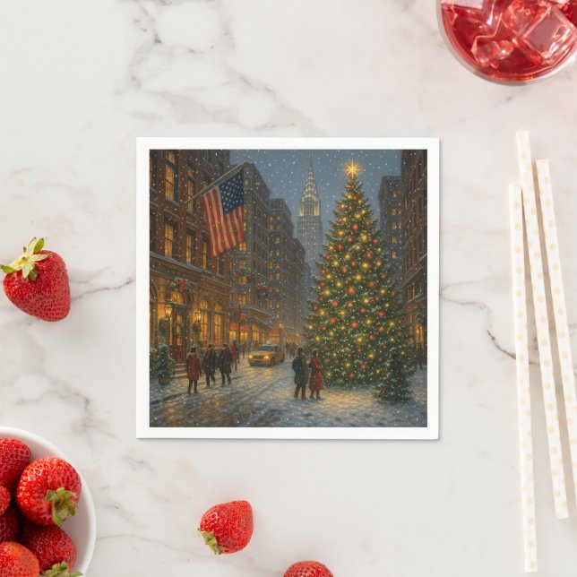 Serviette En Papier rues de noël new york cool (En situation)