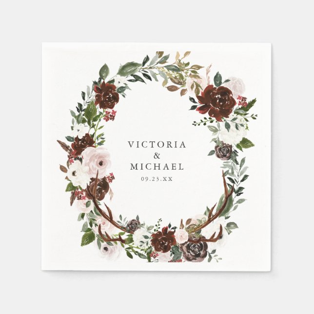 Serviette En Papier Russe Antler Pays Boho Floral Monogramme (Devant)