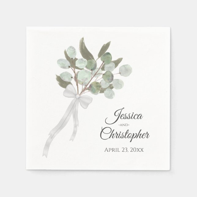 Serviette En Papier Russe aquarelle Eucalyptus Bouquet Mariage chic (Devant)