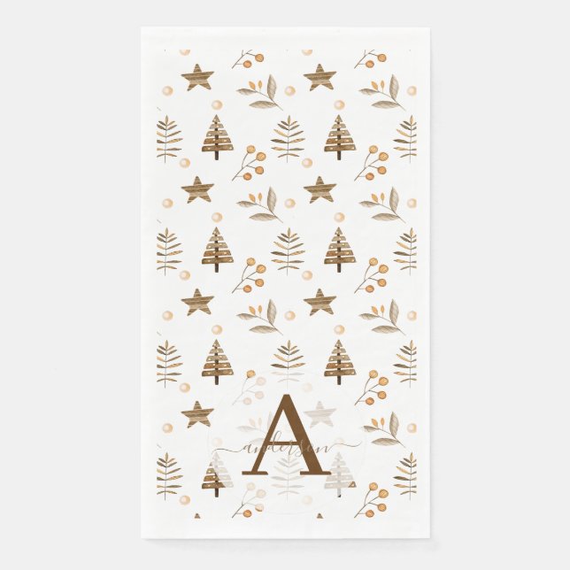 Serviette En Papier Russe Aquarelle Pine Arbre d'hiver Berry Noël (Devant)