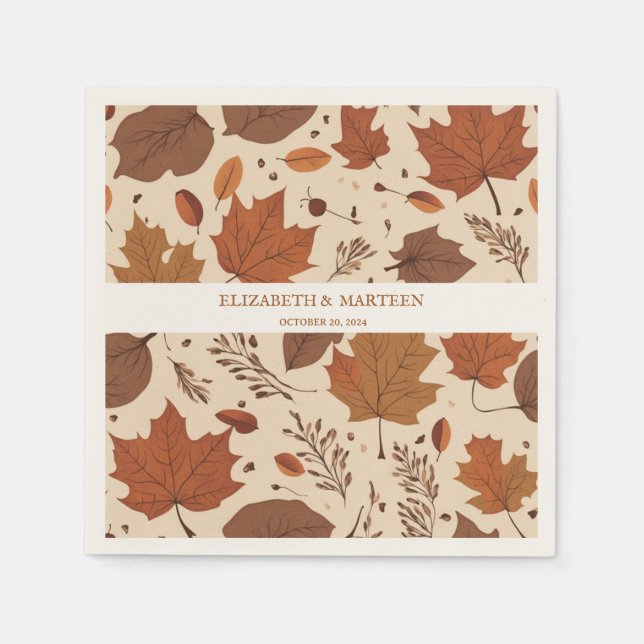 Serviette En Papier Russe Beige Brown Érable Feuille Mariage d'automne (Devant)