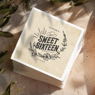 Serviette En Papier Russe Beige Cowgirl Floral Sweet sixteen Anniversa