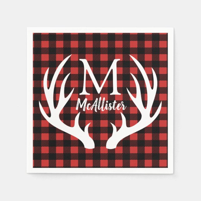 Serviette En Papier Russe Blanc Cerf Antlers Buffalo Check Plaid (Devant)