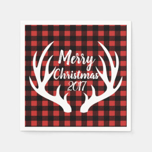 Serviette En Papier Russe Blanc Cerf Antlers Buffalo Check Plaid
