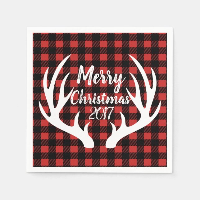 Serviette En Papier Russe Blanc Cerf Antlers Buffalo Check Plaid (Devant)