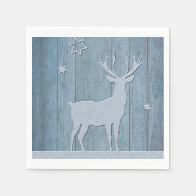 Serviette En Papier Russe Bleu Bois Reindeer Pays Noël (Devant)