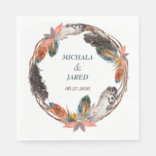 Serviette En Papier Russe Boho Feather Mariage Wreath