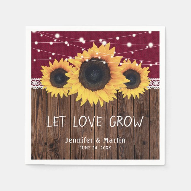 Serviette En Papier Russe Bois Burlap Dentelle Tournesol Bourgogne Mar (Devant)