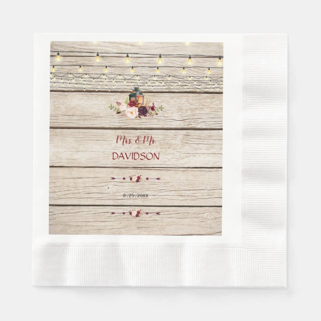 Serviette En Papier Russe Bourgogne Floral Lanterne Vieux Mariage de g (Devant)