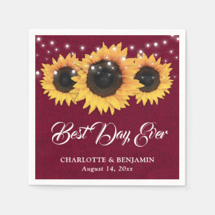 Serviette En Papier Russe Bourgogne Mariage de tournesol Burlap