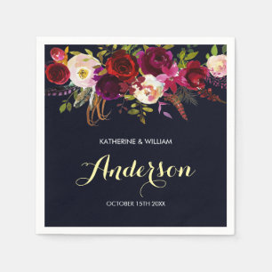 Serviette En Papier Russe Bourgogne Marsala Marine Mariage floral