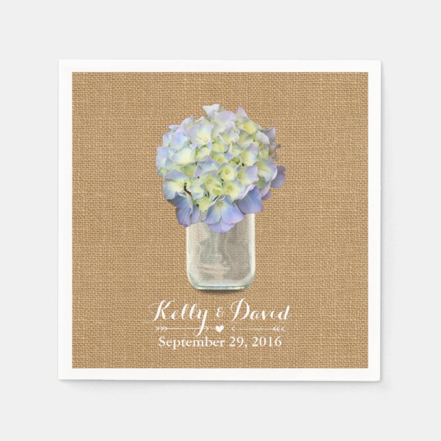 Serviette En Papier Russe Burlap Blue Hydrangea Mason Jar Mariage (Devant)