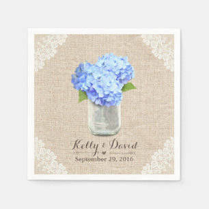 Serviette En Papier Russe Burlap Mason Jar Blue Hydrangea Mariage