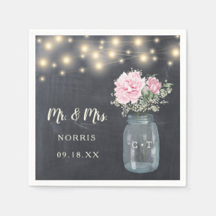Serviette En Papier Russe Chalkboard Peony Floral Mason Jar   MARIAGE