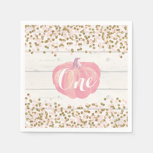 Serviette En Papier Russe Citrouille premier anniversaire rose et or (Devant)