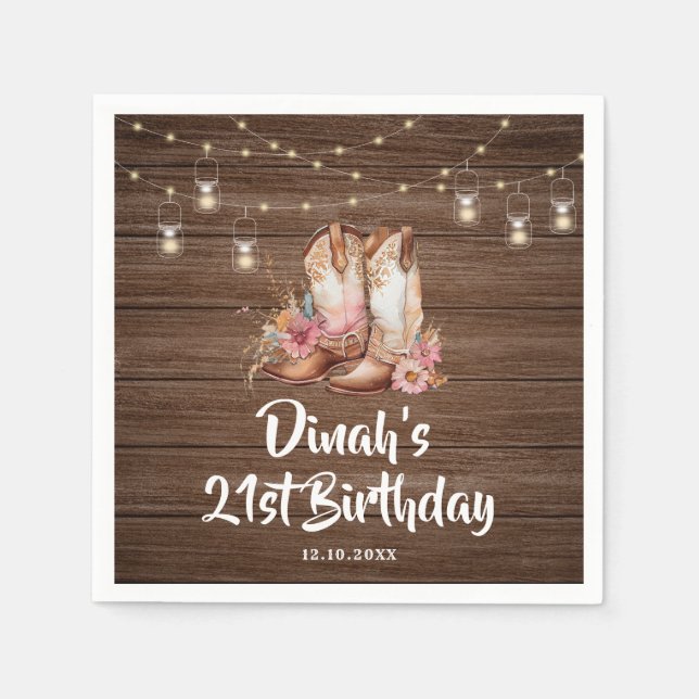Serviette En Papier Russe Country Boots Cowgirl Birthday Paper (Devant)