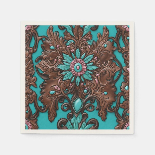Serviette En Papier Russe Cowgirl Turquoise Pays Brown Parti occidenta (Devant)