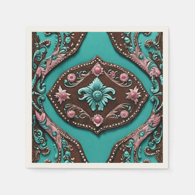 Serviette En Papier Russe Cowgirl Turquoise Pays Brown Parti occidenta (Devant)
