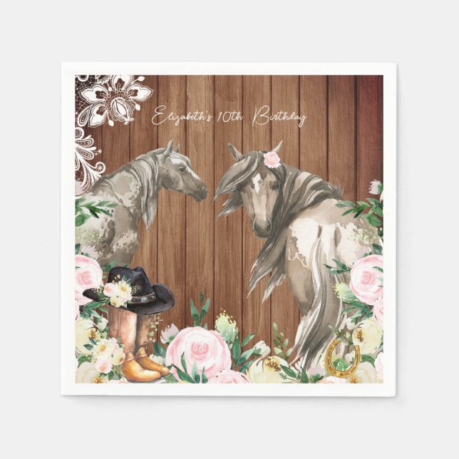Serviette En Papier Russe Floral Cowgirl western fête d'anniversaire (Devant)