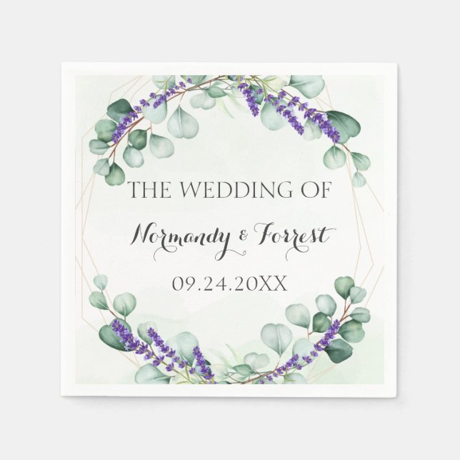 Serviette En Papier Russe Lavender Eucalyptus Gold Frame Mariage (Devant)
