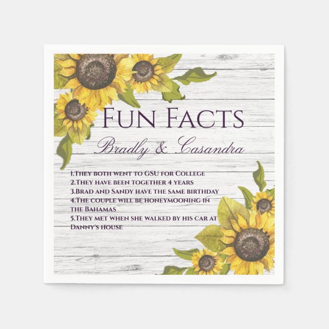 Serviette En Papier Russe Mariage Automne Jaune Tournesol Fun Faits (Devant)