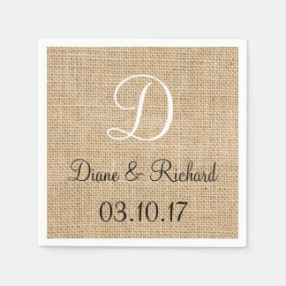 Serviette En Papier Russe Mariage Burlap Nom Date Monogramme