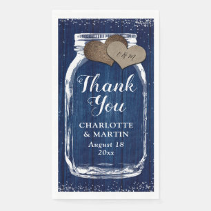 Serviette En Papier Russe Marine Bleu Mason Jar Merci en bois Mariage