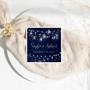 Serviette En Papier Russe Marine Bois Mason Jars Lumières Mariage