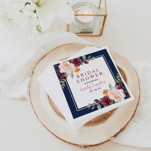 Serviette En Papier Russe Marine Bourgogne rose Fête des mariées flora