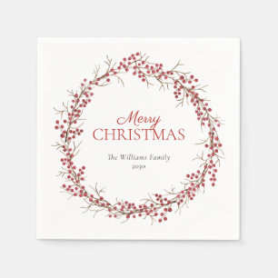 Serviette En Papier Russe Naturel Rouge Berry Wreath Joyeux Noël