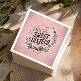Serviette En Papier Russe Pink Cowgirl Floral Sweet sixteen Party