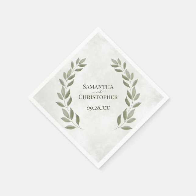 Serviette En Papier Russe Sage Green Feuilles Mariage diagonal (Coin)