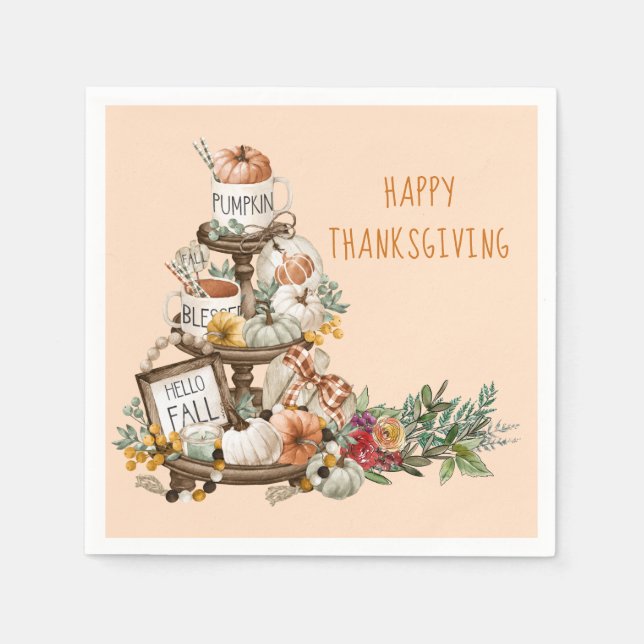 Serviette En Papier Russe Thanksgiving Watercolor Citrouille automne (Devant)