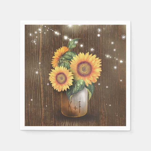 Serviette En Papier Russe Tournesol Mason Jar Mariage (Devant)