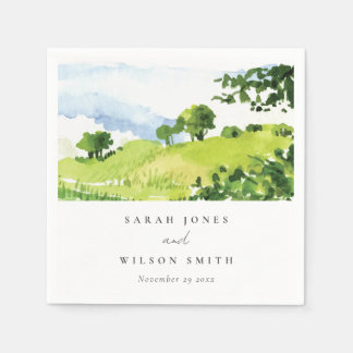 Serviette En Papier Russe Vert Aquarelle Campagne Hills Mariage