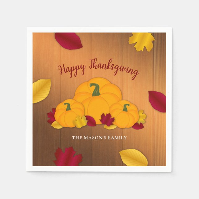 Serviette En Papier Russe Woodsy Thanksgiving Citrouilles & Fall Leave (Devant)