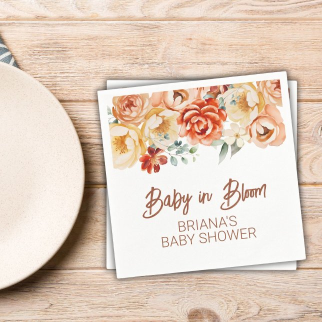 Serviette En Papier Rust Beige Floral Sexe Baby shower neutre (Créateur téléchargé)