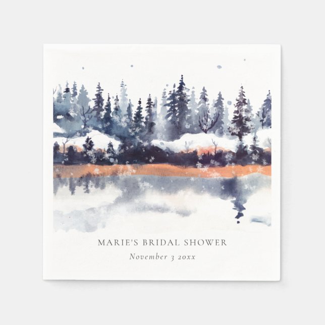 Serviette En Papier Rust Navy Winter Pine Forest Fête des mariées de n (Devant)