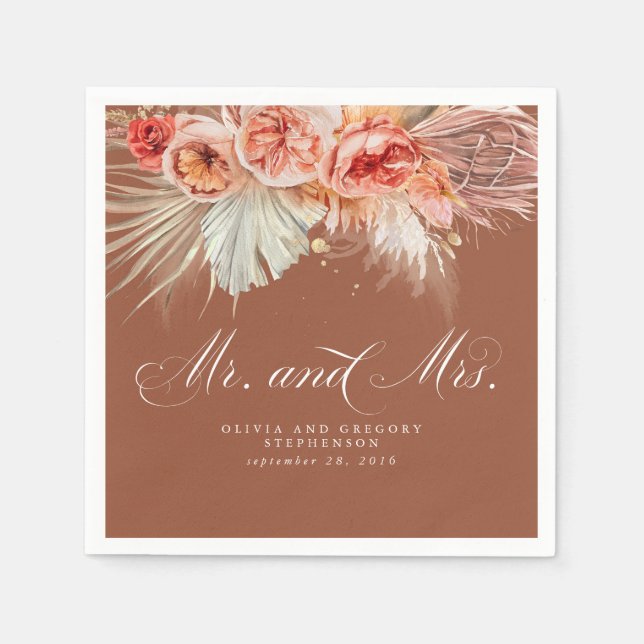 Serviette En Papier Rust Terracotta Floral Pampas Grass Mariage Napkin (Devant)