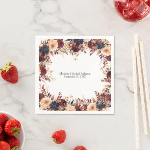 Serviette En Papier Rust Terracotta Marine Crème Élégant Mariage Flora