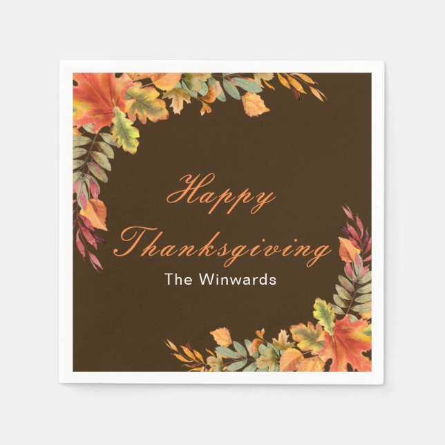 Serviette En Papier Rustic Autumn Fall Leaves Thanksgiving Party (Devant)