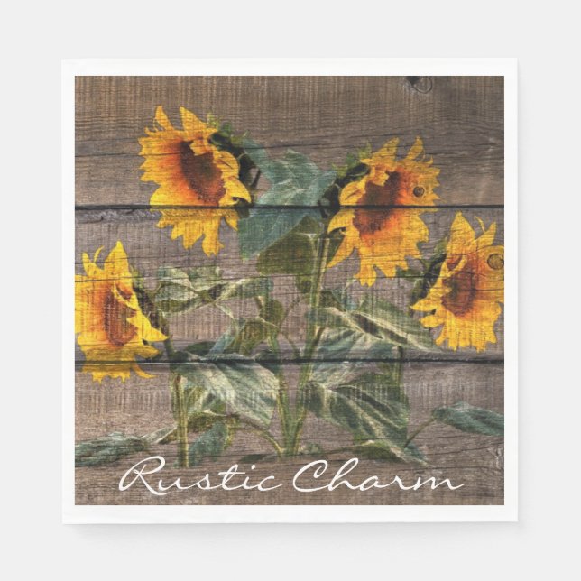 Serviette En Papier Rustic Barn Wood Sunflower (Devant)