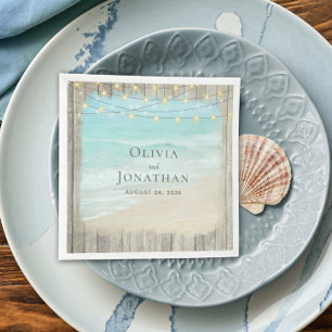 Serviette En Papier Rustic Beach Bois Chaîne Lumières Vagues Mariage
