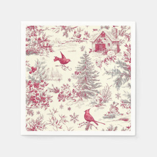Serviette En Papier Rustic Bird et Poinsettia Motif de Noël (17)