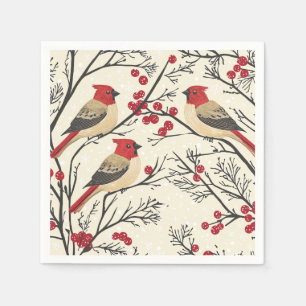 Serviette En Papier Rustic Bird et Poinsettia Motif de Noël (3)