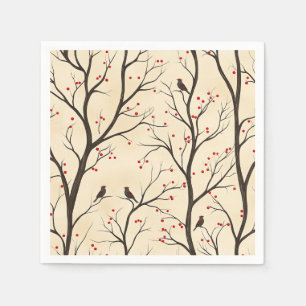 Serviette En Papier Rustic Bird et Poinsettia Motif de Noël (5)
