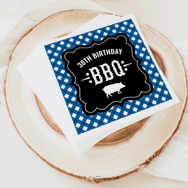 Serviette En Papier Rustic Blue En vichy Plaid 30e anniversaire BBQ (Créateur téléchargé)
