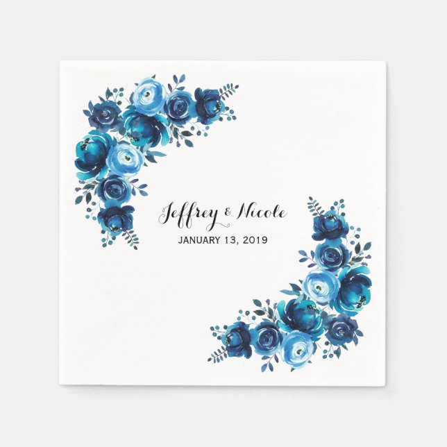 Serviette En Papier Rustic Blue Floral Country Barne Mariage (Devant)
